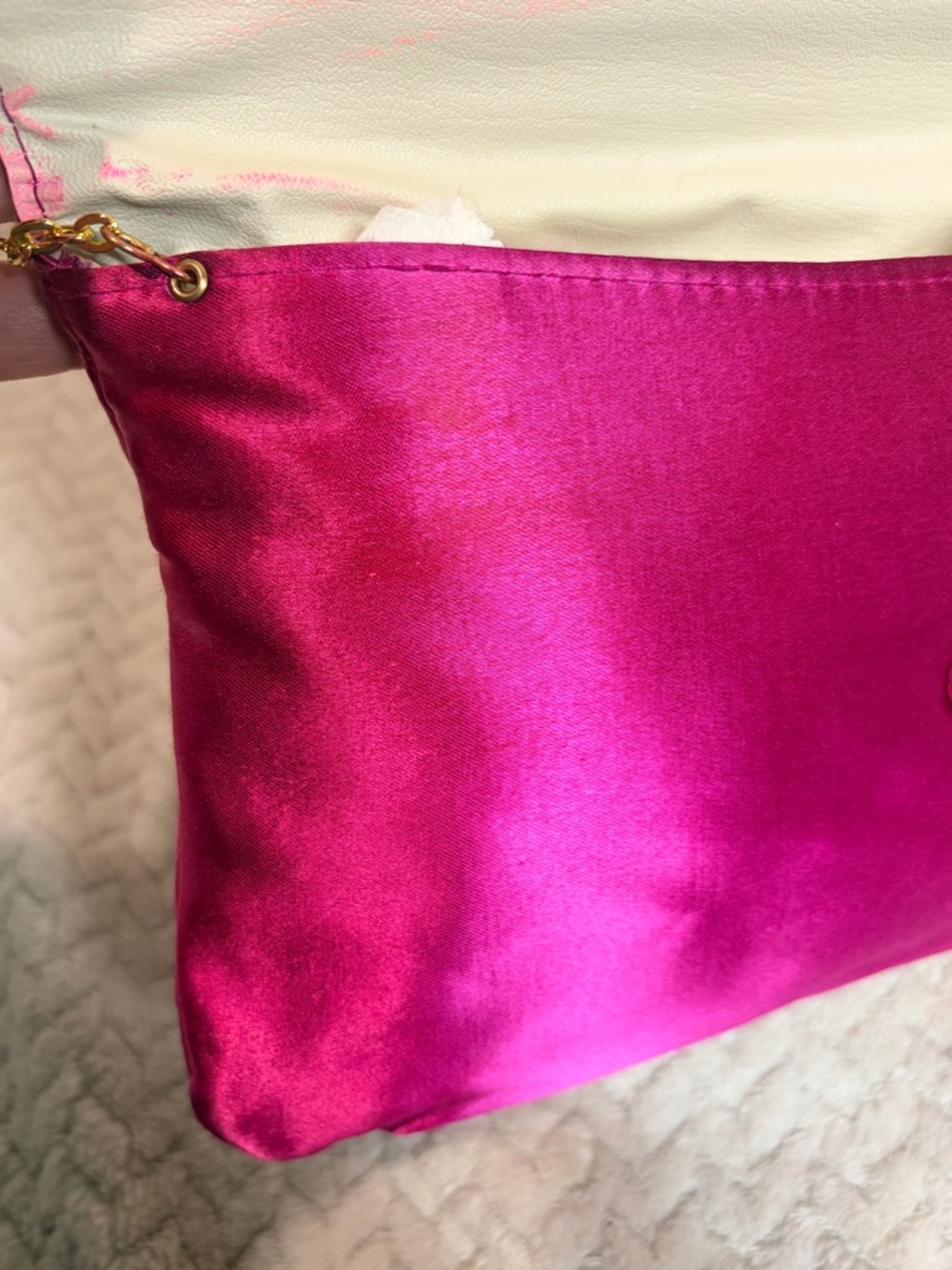 VTG 90s Hot Pink Satin Evening Clutch w/ Pristine Gold Chain Strap Barbiecore - Picture 5 of 9